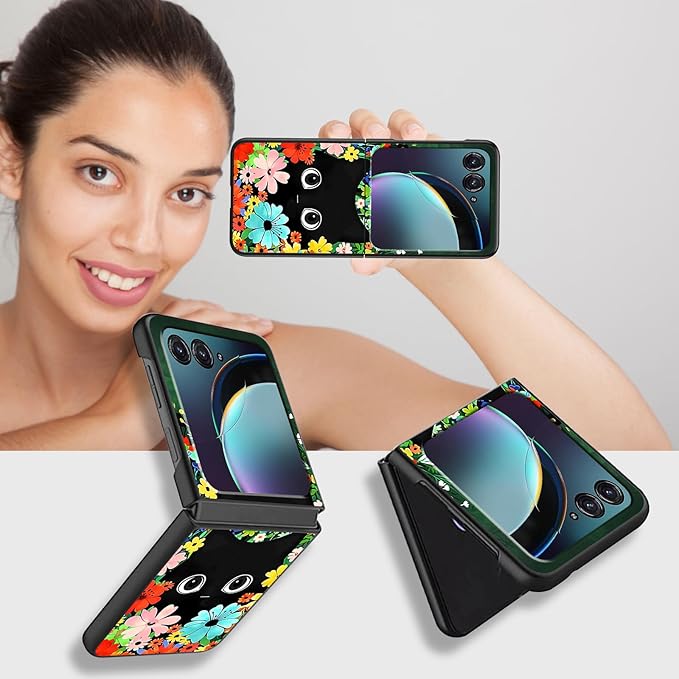 for Motorola Razr Plus 2025 Case,for Razor Plus 2025 Phone Case Cute Slim Hard PC Ultra-Thin Anti-Scratches Shockproof Protective Cover,Cute Cat Flower