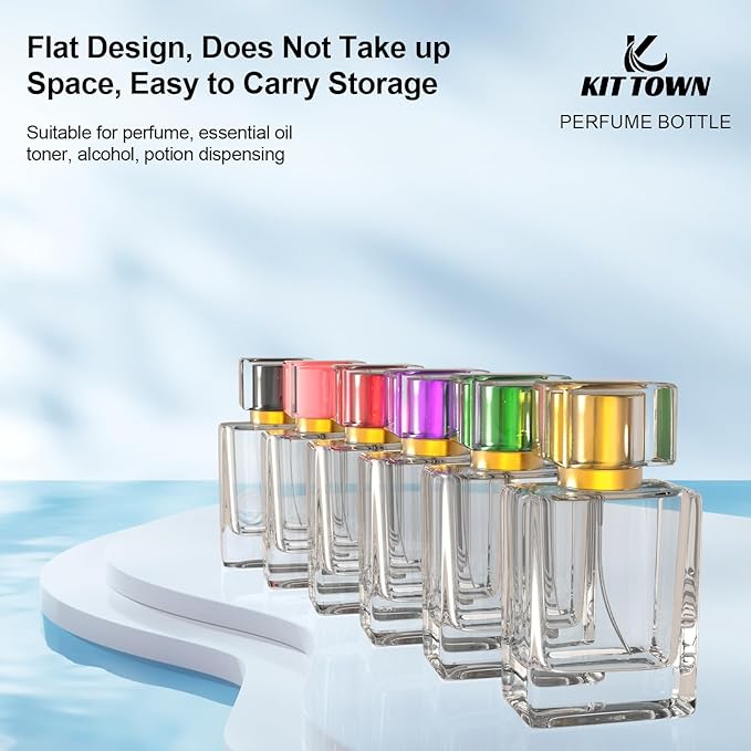 6 Pack Refillable Perfume Atomizer 50ml 1.7oz Large Perfume Bottle for Essential Oils, Perfumes,Empty Clear Glass Mist Spray Bottle for Traveling and Outgoing