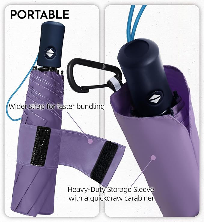 Windproof Travel Umbrella for Rain - 43" Compact Folding Umbrella, Reinforced Strong Frame, Lightweight Portable Parasol with UPF 100+ UV Sun Protection, Cruise Ship Essentials