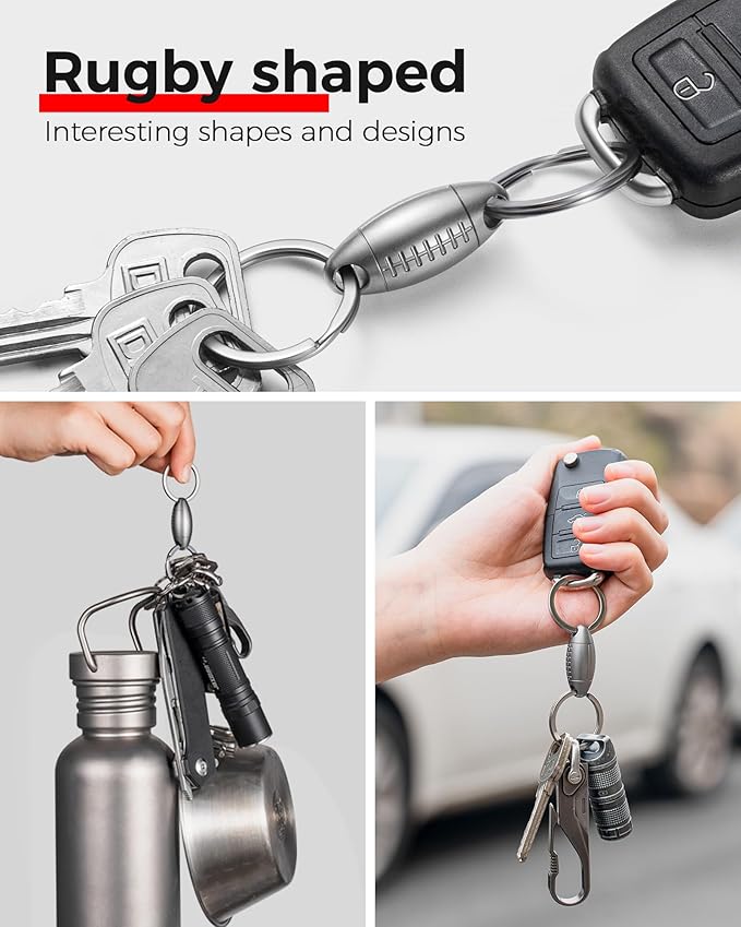 FEGVE Titanium Quick Release Swivel Keychain, Pull Apart Detachable Keychain Heavy Duty Car Key Holder with Key Rings