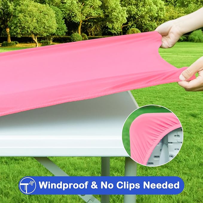Wolkemer 2 Pack 3 Foot Pink Fitted Tablecloth 36x36 Inch Square Elastic Edges Table Cloth, Spandex Stretch Table Cover with Machine Washable Fabric for Wedding Party Picnic Dining Indoor Outdoor