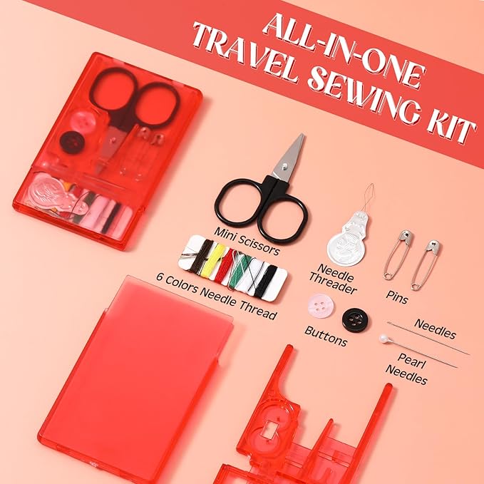 Knitgrip 25 Boxes Mini Travel Sewing Kit Quick Fix Sewing Kits Bulk Basic Portable Pre Threaded Needle Emergency Repair Tool for Adults DIY Handcraft Wedding Gifts Beginner Traveler Home Hotel (Red)