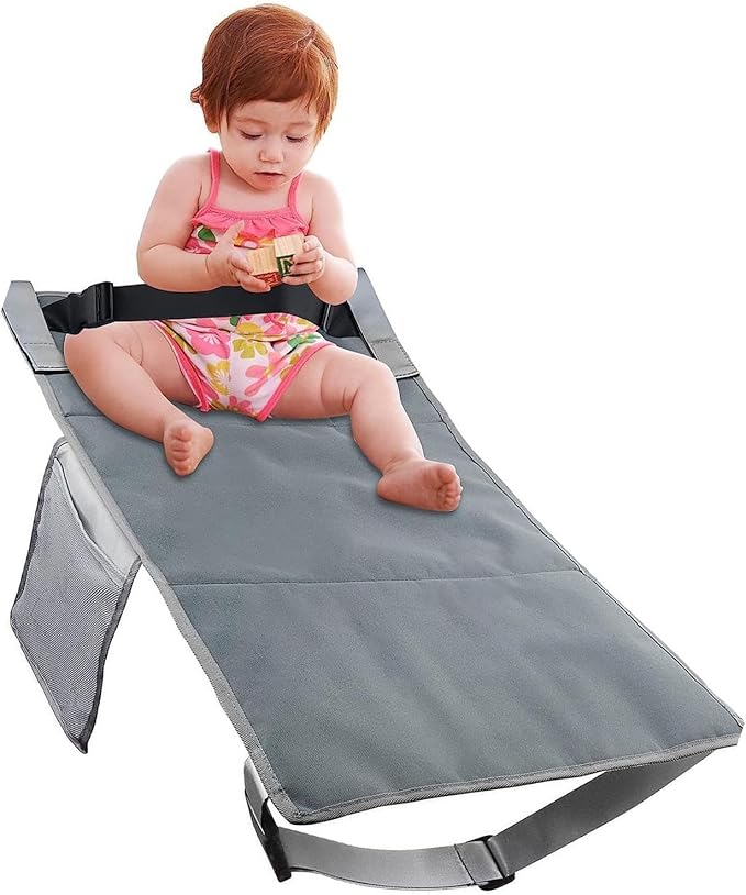 Kids Airplane Foot Pedal, Portable Folding Airplane Footrest, Universal Fit Adjustable Children Airplane Seat Extender (Grey)