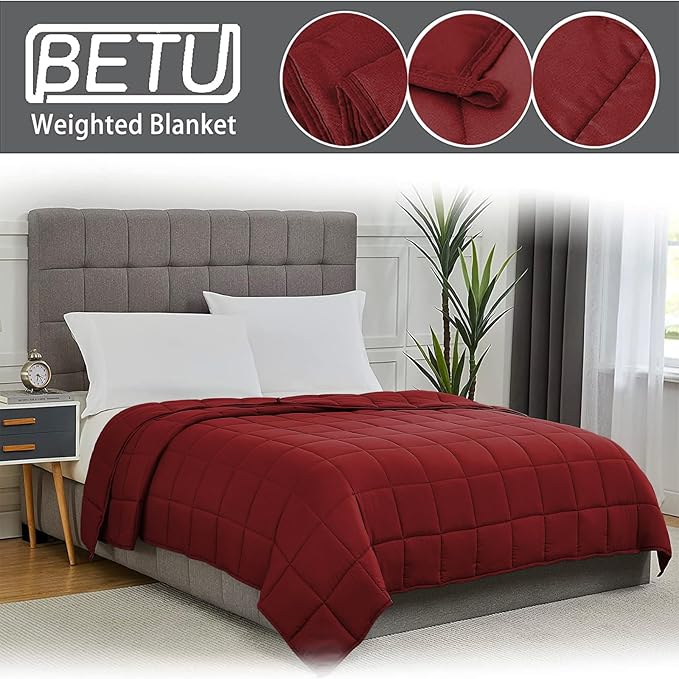 Red Weighted Blanket for Adults 20lbs, 48"x72", Twin Full Size Cooling Heavy Throw Blanket for 180-220lbs, Microfiber Soft Thick Big Blankets Weighted Comforter Gifts for Sleeping