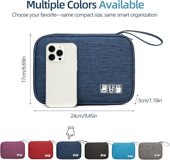 Electronics Organizer Travel Case - Water-Resistant Tech Bag for Cables, Chargers & Cord Management - Small Portable Pouch for Travel Accessories, Gear Bag for Airplane & Business