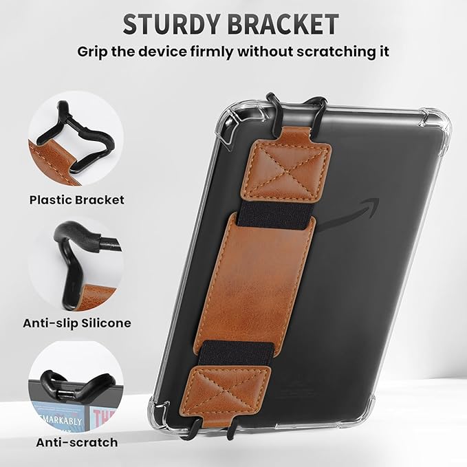 MoKo 2 Pack Security Hand Strap for 6-8" eReaders Fire Tablet -Kindle/Kobo/Voyaga/Lenovo/Sony E-Book Tablet, High-Elasticity Versatile Hand Strap Lightweight Finger Grip Holder, Black Crosshair+Brown