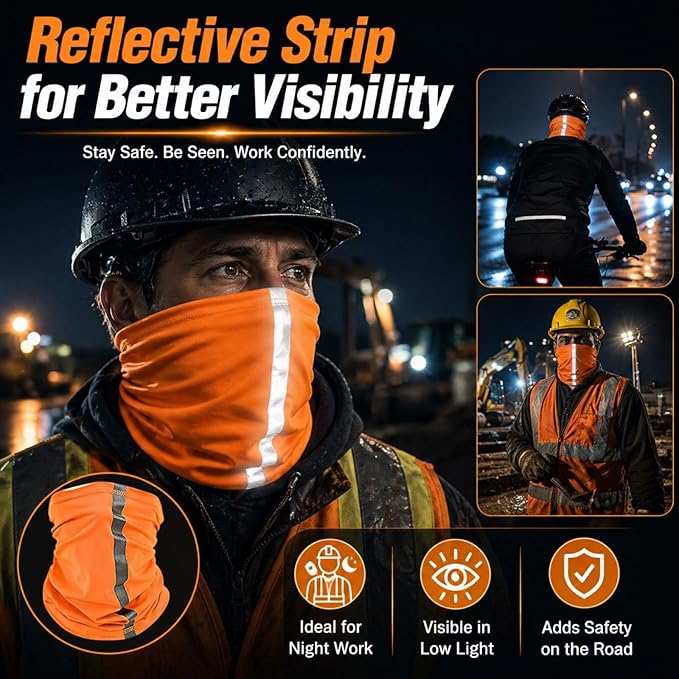 SATINIOR 4 Pcs Neck Gaiter Face Mask for Men Reflective Face Cover Scarf Summer UV Sun Protection Balaclava Bandana for Work