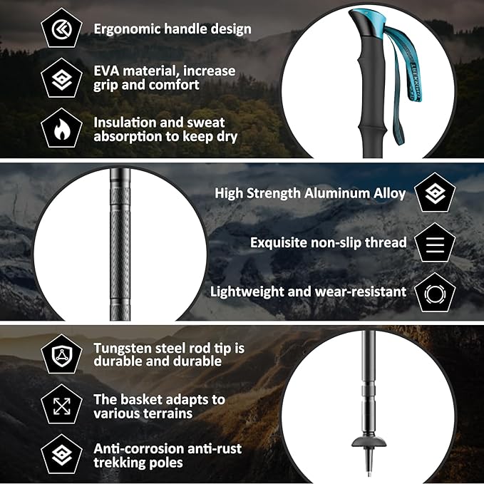 Multi-Functional Walking Stick, Prime 15-in-1 Hiking Poles, Adjustable Multipurpose Hiking Stick for Men Women Outdoor Adventure Trekking Camping