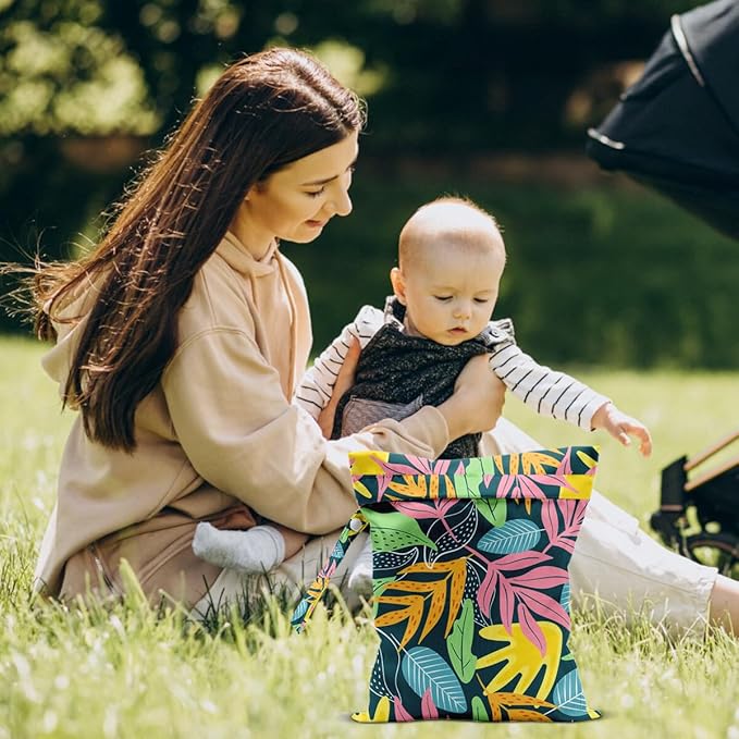 Palm Leaf Wet Dry Bags for Diaper Waterproof Swimsuit Washable Reusable Bag for Beach Diapers Dirty Yoga Gym Clothes Plant Gifts for Women Men Friend