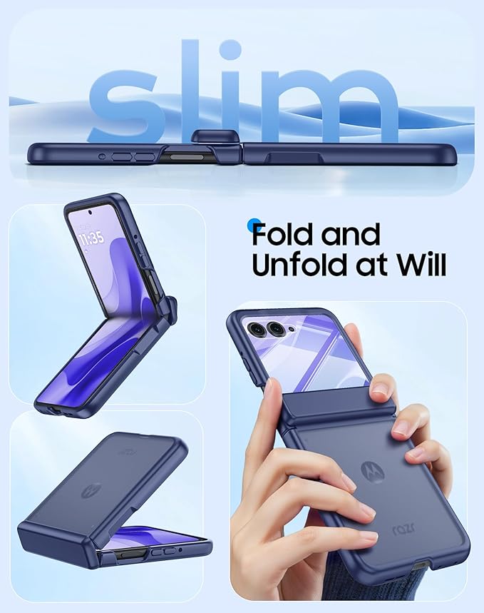 for Motorola Razr 2025 Case/Razr 2024 Case with Hinge Protection, Screen Protector, Ultra-Thin Skin Feel Translucent Frosted, Shockproof Cover for Razr 2025/2024-Blue (NOT for Plus/Ultra)