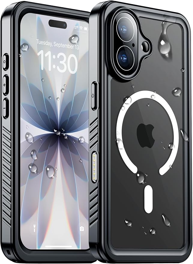 Magnetic Compatible with iPhone 17 Case,Waterproof Built-in Screen & Camera Protector IP68 Underwater Full Body 17FT Military Dropproof Shockproof Phone Case 6.3"-Mag/Black