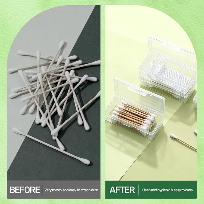 4 Pcs Cotton Swab Holder, Travel Portable Floss Pick Dispenser, Hair Tie Organizer, 4.1 x 1.8 x 1", Small Plastic Box with Lid