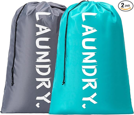 2 Pack 28" x 40"Travel Laundry Bag, Machine Washable Dirty Clothes Organizer with Drawstring,Large Enough to Hold 4 Loads of Laundry, Easy Fit a Laundry Hamper or Basket Travel Essentials