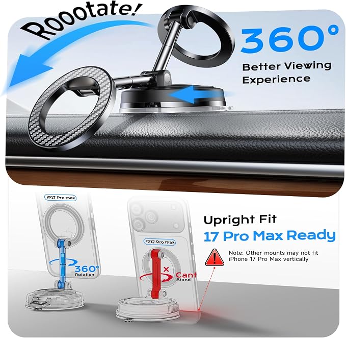 ACMEZING Car Phone Holder for MagSafe [All Surface Ready | 118+LBS Ultra Grip | 2400gf Strong Magnetic] 360° Adjustable Car Phone Mount, Phone Holders for Your Car for All Smartphones, Carbon Fiber