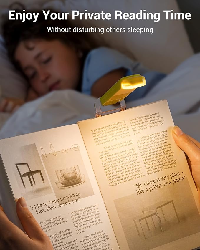 DEWENWILS Book Reading Light, USB Rechargeable Booklight for Reading at Night, LED Clip On Book Lights for Kids, Bookworms, Blue Light Blocking, Amber + Warm White (Green)