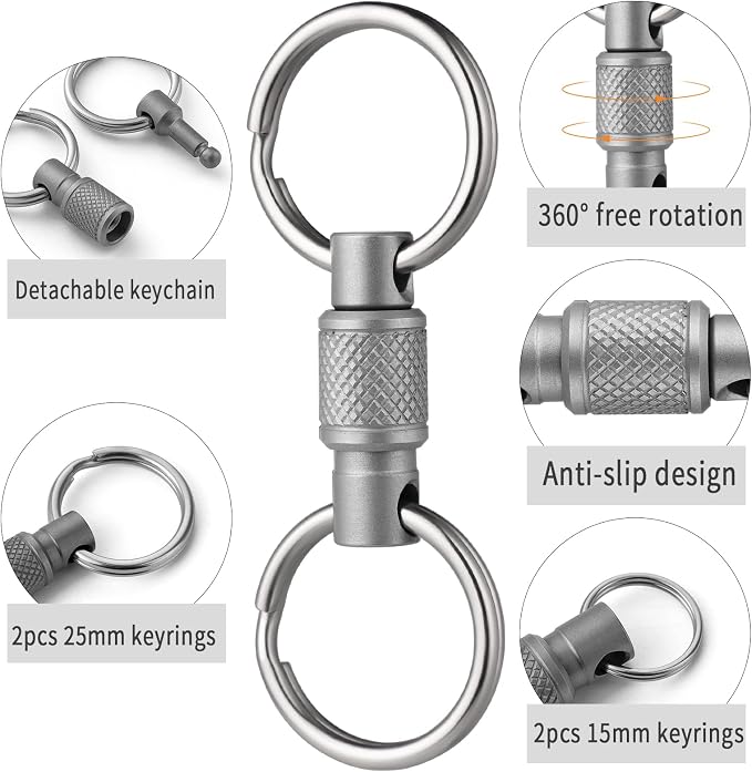 FEGVE Titanium Quick Release Swivel Keychain, Pull Apart Detachable Keychain Heavy Duty Car Key Holder with Key Rings