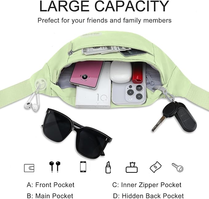 MAXTOP Large Crossbody Fanny Pack with 4-Zipper Pockets,Gifts for Enjoy Sports Festival Workout Traveling Running Casual Hands-Free Wallets Waist Pack Phone Bag Carrying All Phones