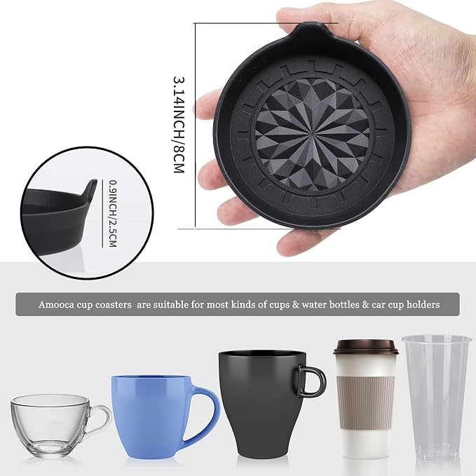 Amooca Automotive Cup Holders Universal Car Cup Coaster Waterproof Non-Slip Sift-Proof Spill Holder Car Interior Accessories 4 Pack Black Floral