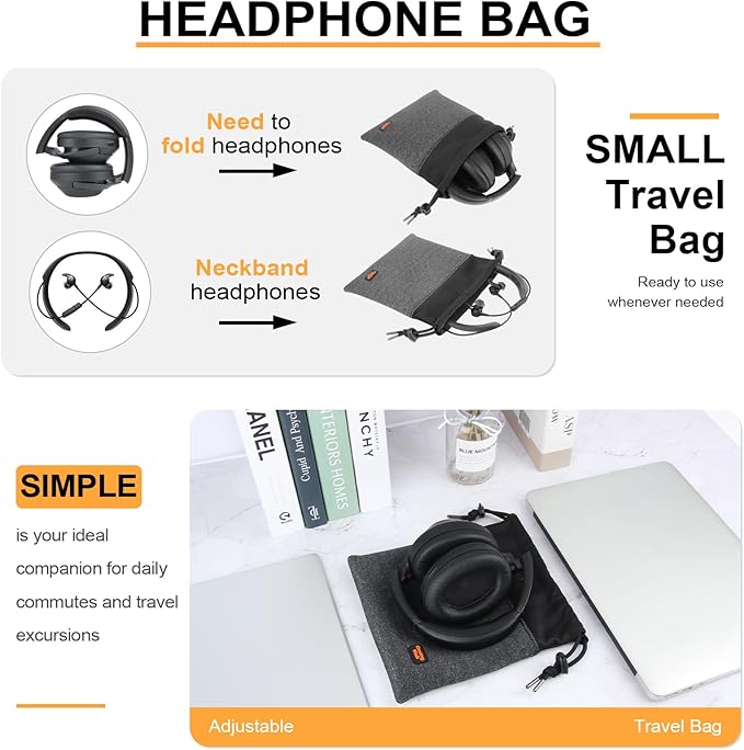Lightweight Headphone Storage Bag, Portable Headset Carrying Pouch Headphone Case Bag Soft Travel Pouch for Over-Ear Headphones/Gaming Headsets/Neckband Earbuds (Small Grey)