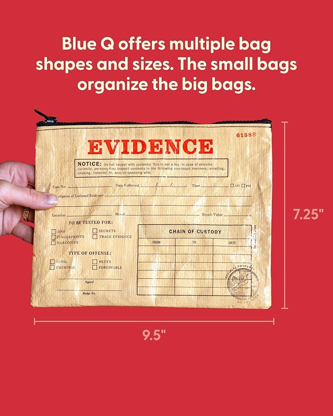 Blue Q Zipper Pouch, Made from 95% Recycled Material, 7.25" h x 9.5" w, Colorful Chunky Zipper