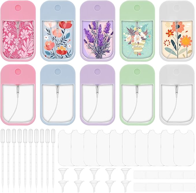 10 Pack Sublimation Blanks Card Perfume Spray Bottle 45 ml Mini Portable Sprayer Bottle with Funnel Perfume Dispenser 10 PCS Double-Sided Sublimation Aluminum Sheets for Travel