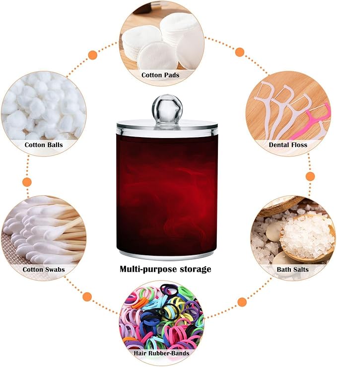 Gredecor 4 Pack Qtip Holder Clear Red Apothecary Jars with Lids Plastic Acrylic Bathroom Jars Vanity Countertop Canister Storage Organizer for Cotton Ball,Swabs,Pads,Floss