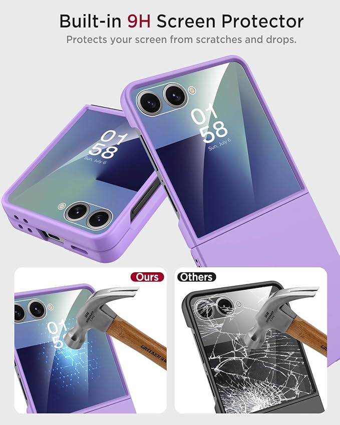 Miimall Slim Fit for Z Flip 7 Case Anti-Scratches,Dustproof Hard Rugged Durable Thinnest Drop-Proof Shock-Proof Non-Slip Lightweight Grip Full Body Cover,Flip7 Phone Case with Screen Protector,Purple