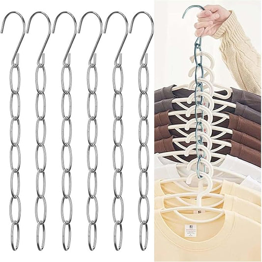 Space Saving Hanger for Clothes, 6 Pack, Travel Hangers, Closet Hangers and Hanging Organizer Metal Hanging Chains Hooks for Home RV Office, Small Space Solutions for College Dorm Essentials