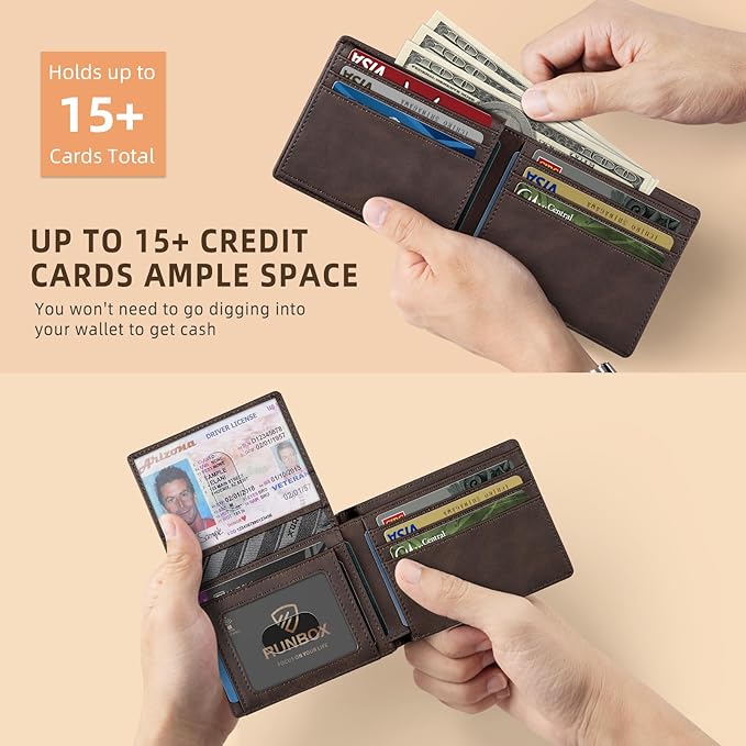 RUNBOX Wallet for Men -Slim Rfid Leather Mens Bifold Novelty Wallets 2 ID Window With Gift Box Men's Accessories | Slim