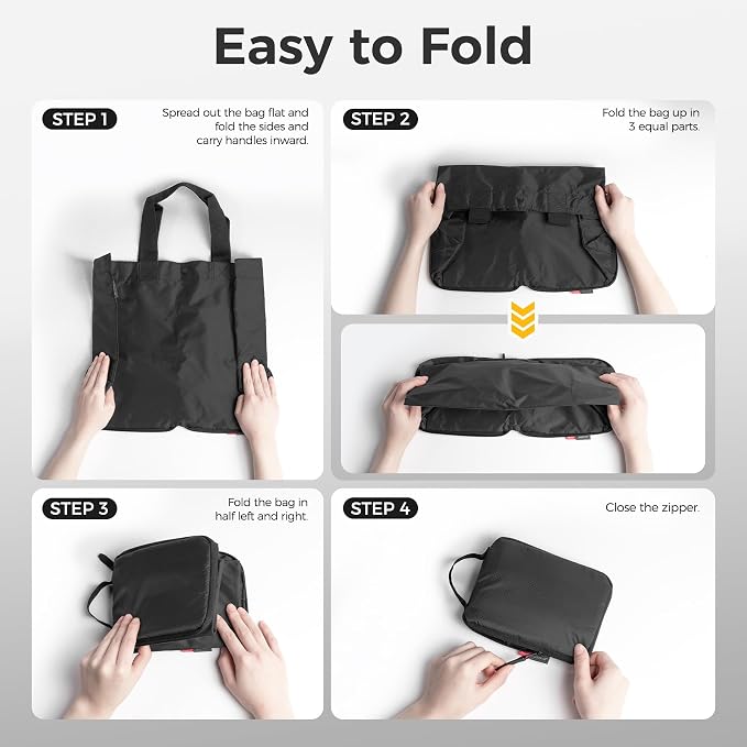 pack all 16L Lightweight Packable Tote Bag, Water Resistant Foldable Grocery Bag, Reusable Shopping Bag (Black)