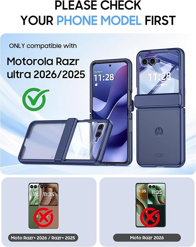for Motorola Razr Ultra 2026 Case/Razr Ultra 2025 Case with Hinge Protection, Screen Protector, Skin Feel Translucent Frosted, Shockproof Slim Cover for Razr Ultra 2026/2025 -Blue