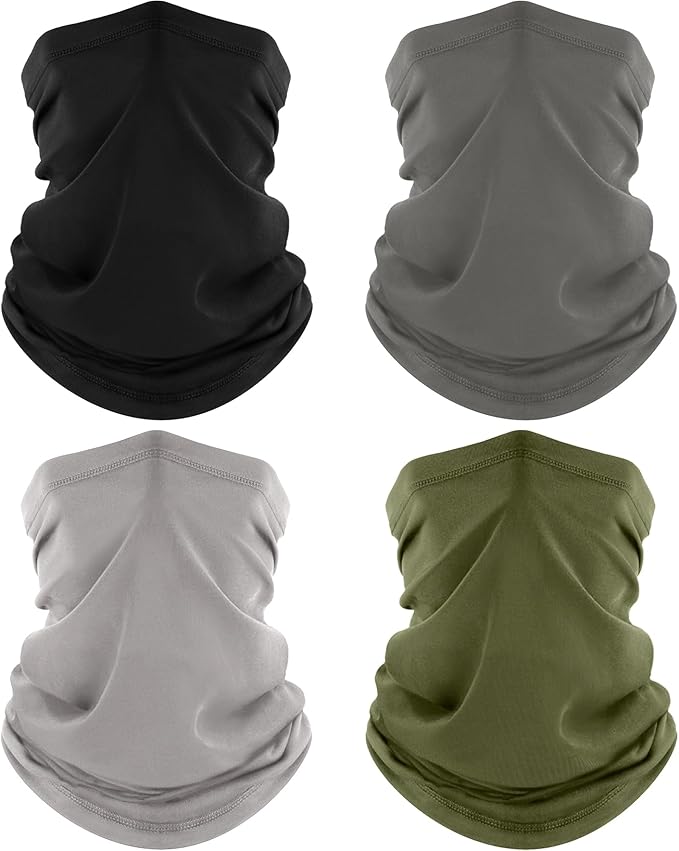ROXUN 4 Pack Neck Gaiter, Cooling Breathable Face Mask UV Protection Scarf Hiking Bandana for Men/Women