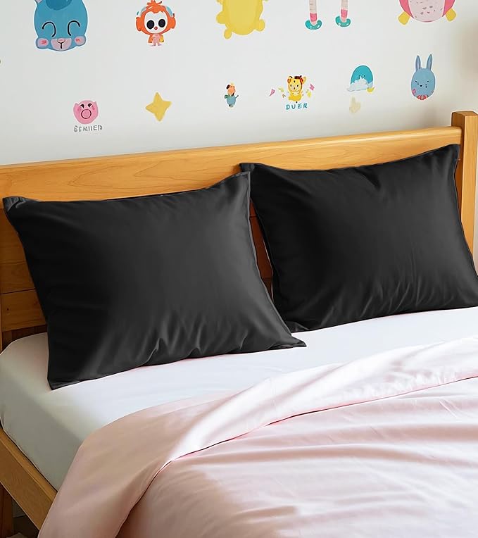 Deep Dream Toddler Pillowcases for 13x18 Pillow 2 Pack, 100% Cotton Travel Pillow Case Cover, 600 Thread Count Cotton Pillow Covers, Soft & Breathable Small Pillow Cases Envelope Closure, Black