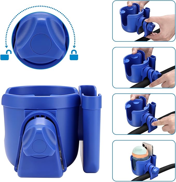 Accmor Stroller Cup Holder with Phone Holder, Bike Cup Holder, Universal Cup Holder for Uppababy Nuna Doona Strollers, 2-in-1 Cup Holder for Walker, Wheelchair, Scooter