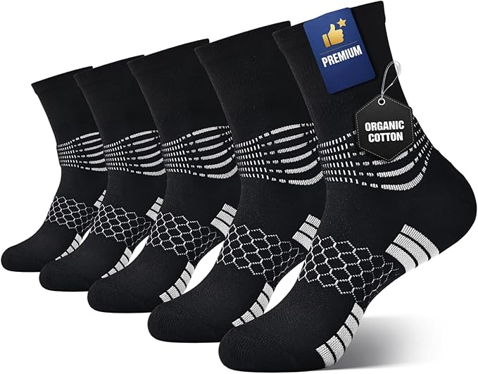 Women’s Cotton Crew Compression Socks 5 Pairs Breathable Skin-Friendly with Targeted Ankle Support & Dry-Fit