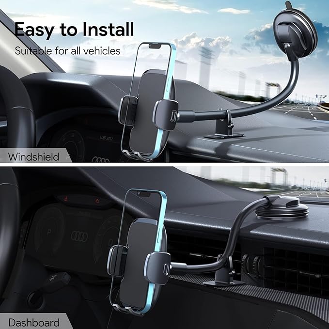 GUWEZ Phone Mount for Car Holder 6.2IN Windshield Dashboard Mounting Kits [Washable Strong Suction Cup] Cell Phone Holder Car Mounts for All iPhone Android Smartphone