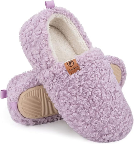 EverFoams Women’s Soft Curly Full Slippers Memory Foam Lightweight House Shoes Cozy Loafer with Polar Fleece Lining