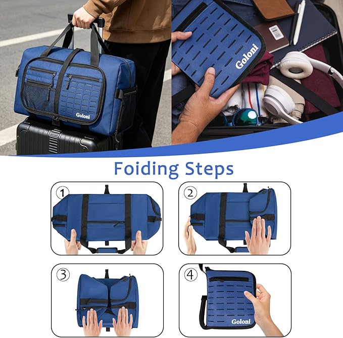 Foldable Travel Duffle Bag,Duffle Bag with Shoes Compartment and Adjustable Strap,Large Packable Travel Bags for Men Women,Waterproof Duffel Bag