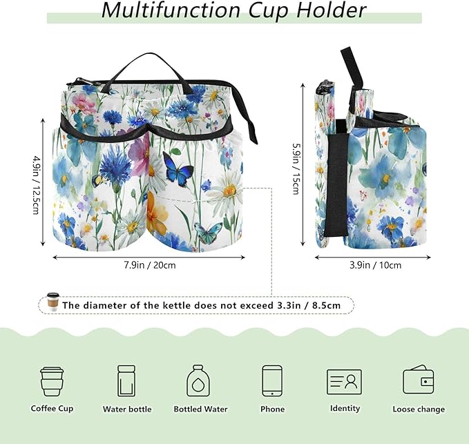 Luggage Cup Holder for Suitcases Free Hands Suitcase Cup Holder Travel Luggage Drink Holder Portable Luggage Cup Caddy Bag Carrier with Handle Watercolor Cornflower Daisy