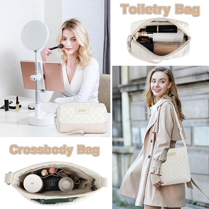 ITIEZY Weekender Overnight Bag for Women - Large Travel Duffel Bag with Shoe Compartment, Gym Duffel Bag Hospital Bag Carry On Tote Bags for Airplanes with Crossbody Bag Toiletry Bag 3Pcs Set