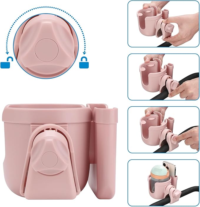 Accmor Stroller Cup Holder with Phone Holder, Bike Cup Holder, Universal Cup Holder for Uppababy Nuna Doona Strollers, 2-in-1 Cup Holder for Walker, Wheelchair, Scooter