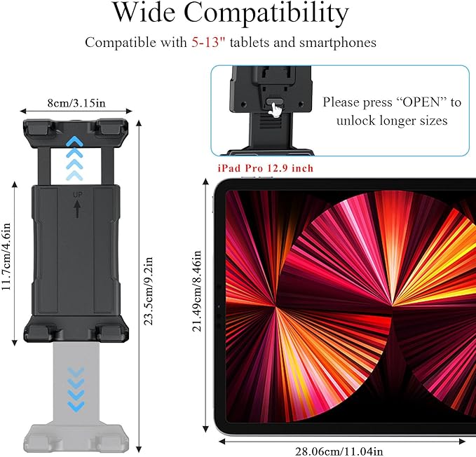 OHLPRO Universal Tablet Wall Mount Holder for 4.7-13 inch Tablet Smartphone eReader, 360° Adjustment Compatible with iPad, iPhone, Kindle Fire HD, Galaxy Tab, Switch, Drilled Screw Mounting