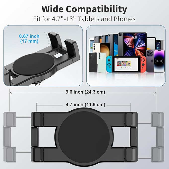 Tablet Wall Mount, 360° Rotating iPad Wall Mount Holder, Compatible with 4.7"-12.9" Tablets Including Phones, iPad Pro/Mini/Air, Samsung, Kindle, Galaxy Tab - Ideal for Gym, Kitchen, Work Use