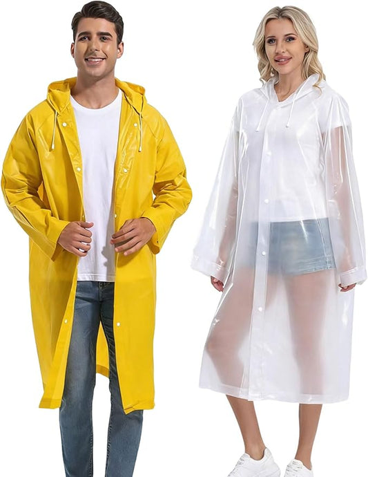 2PCS Rain Ponchos for Adults Reusable Rain Coats for Adults Rain Jackets Raincoats for Men Women