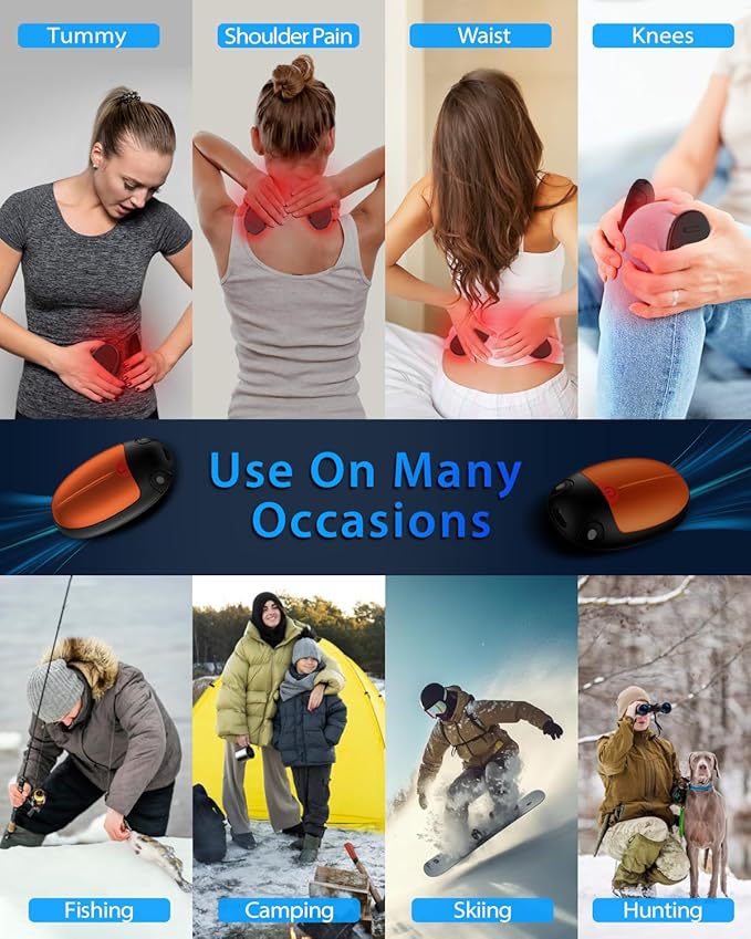 Hand Warmers Rechargeable, 2 Pack Portable Pocket Hand Warmers, 20Hrs Long Heating Double Warm Electric Handwarmers, Reusable Heater for Outdoors, Camping, Hunting, Golf, Fishing