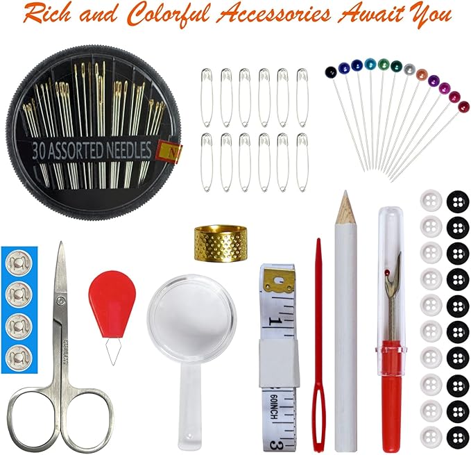 Sewing Kit with Case Portable Sewing Supplies for Home Traveler, Adults, Beginner, Emergency, Contains 18 Sewing Thread, Scissors, Needles, Measure etc,Very Light Tan