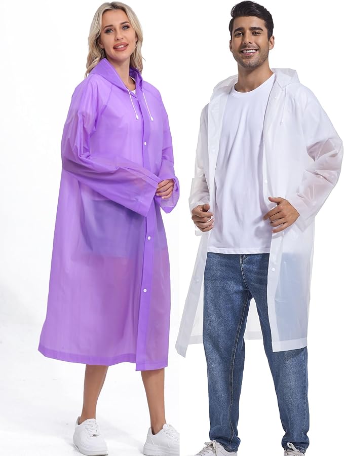 2PCS Rain Ponchos for Adults Reusable Rain Coats for Adults Rain Jackets Raincoats for Men Women