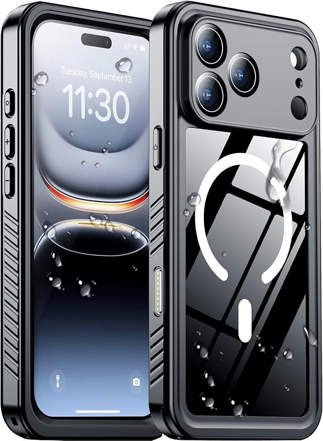Magnetic Compatible with iPhone 17 Pro Case,Waterproof Built-in Screen & Camera Protector IP68 Underwater Full Body 17FT Military Dropproof Shockproof Phone Case 6.3"-Mag/Black