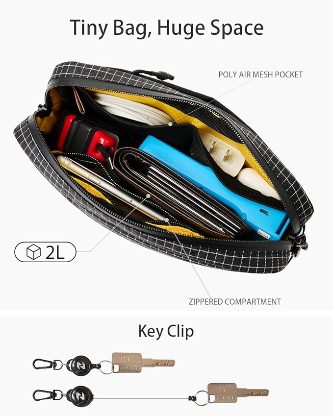 2L Sling Bag for Men & Women - Anti-Theft RFID Blocking Fanny Pack with Lockable Zippers, Water Resistant Lightweight Crossbody Bag for Travel Hiking Running Gym Walking Daily Use(Black Plaid)