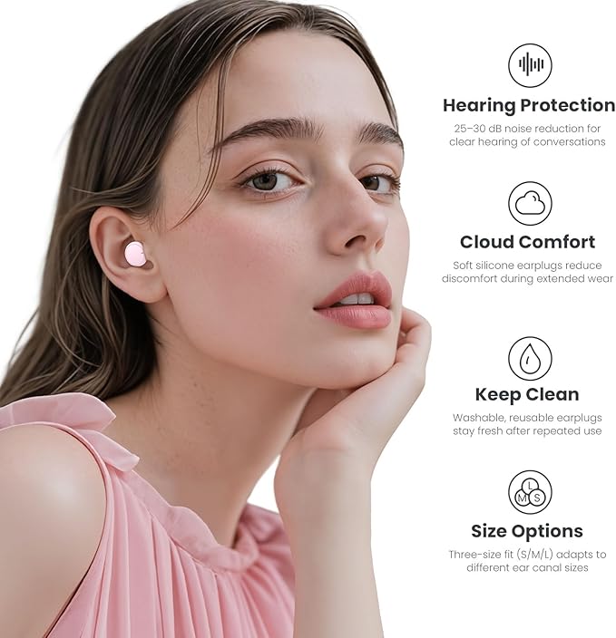 JUSTRVN Earplugs for Sleeping,Reusable Earplugs for Noise Reduction 30dB with Carrying Case,Hearing Protection Ear Plugs for Concert,Focus,Working,Studying&Sound Reduction